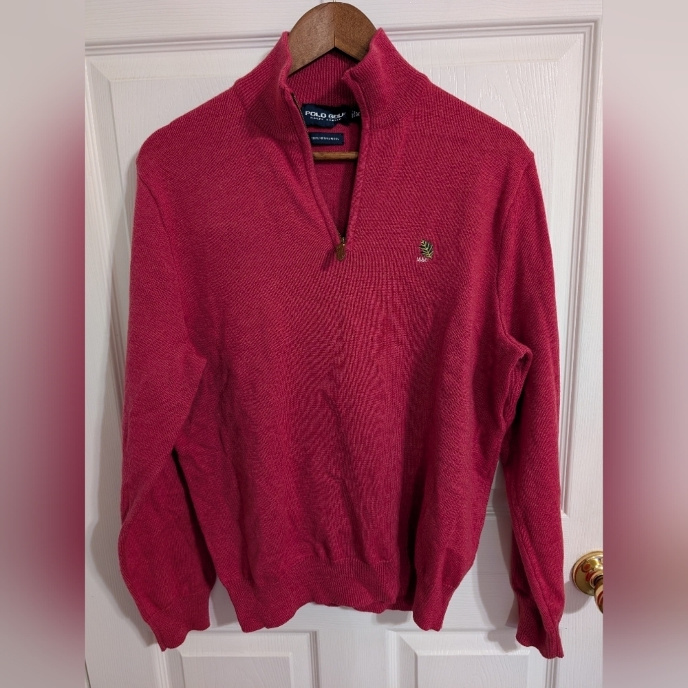 Polo Ralph Lauren Golf Mens Sweater Red Merino Wool 1/4 Zip Pullover Size Medium